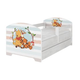 Children bed with barrier - Teddy bear Pooh a tiger - decor norwegian pine, BabyBoo, Winnie the Pooh