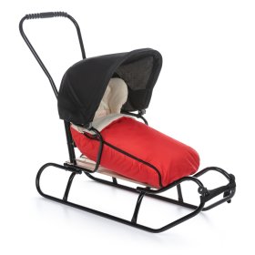 Children's sled with backrest and hood - red