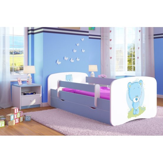 Ourbaby Children's Bed with Safety Rail - Teddy Bear - Blue