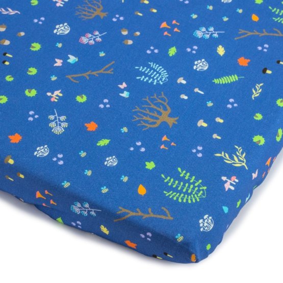 Sheet with a rubber band Forest critters - blue