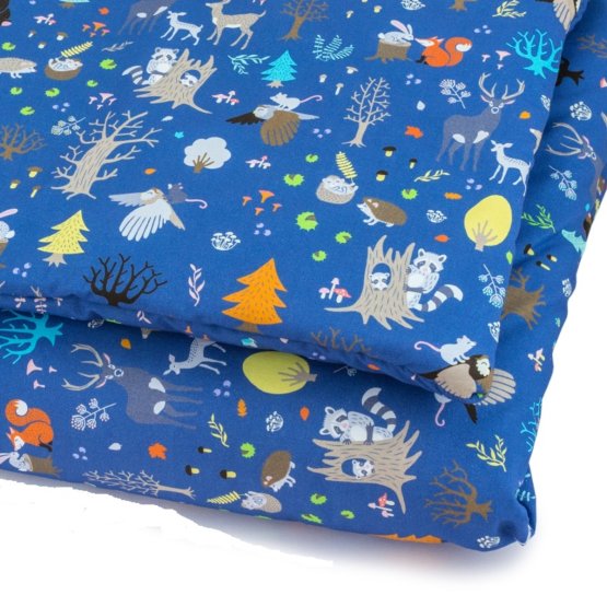 Linen with fillings Forest critters - blue
