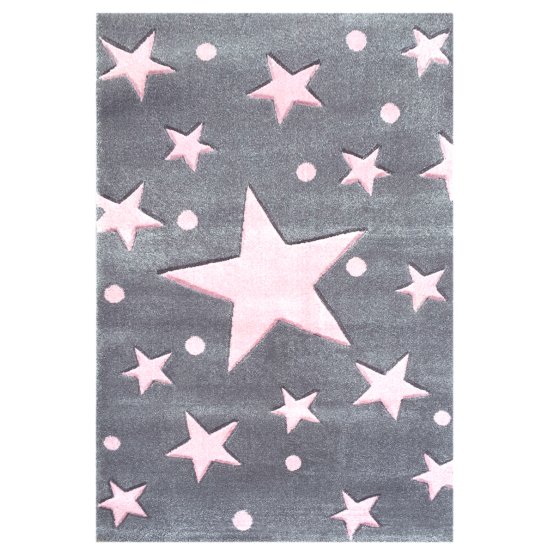 STARS Silver-Grey/Pink Children's Rug