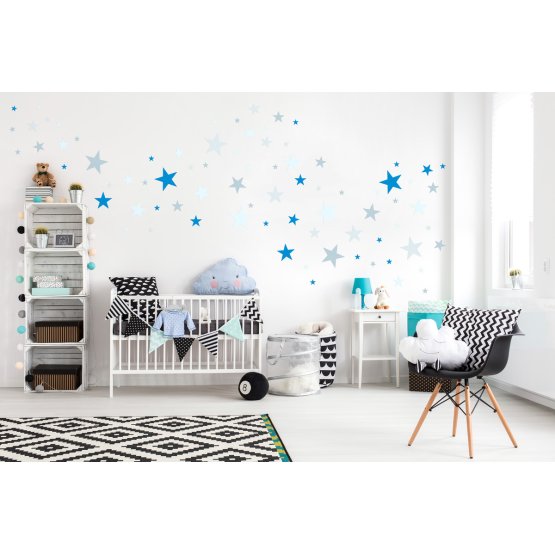Wall decoration - stars grey / blue