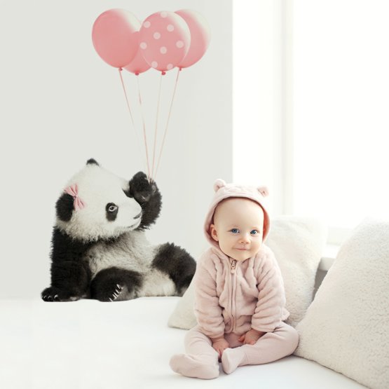 Wall decoration DEKORNIK - panda with pink balloons