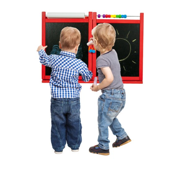 Children's magnetic / chalk board on the wall - red
