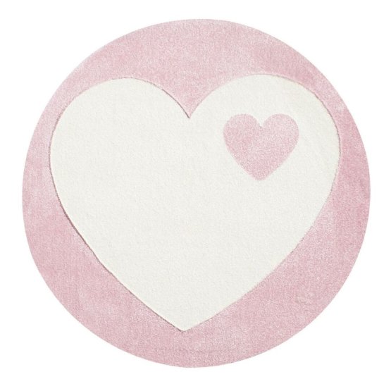 Children's round rug heart white - pink