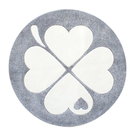 Children's round rug cloverleaf silver-gray - white