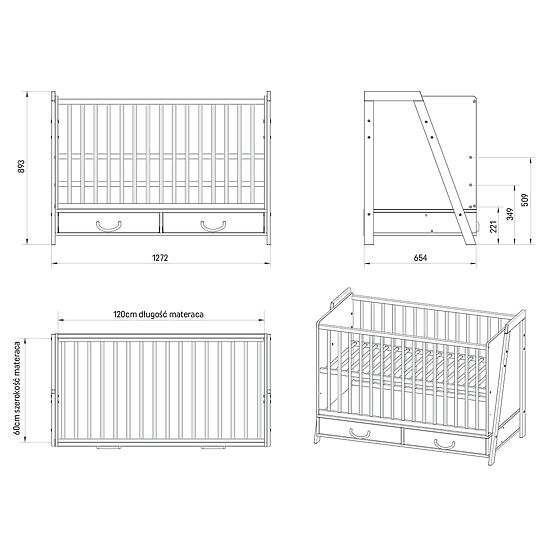 2-in-1 Crib and Desk CONE 120x60 - SCANDI