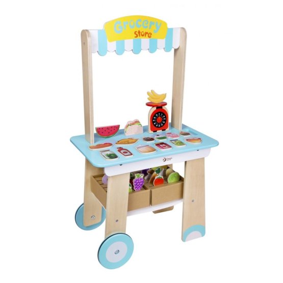 Children's wooden trade stand with equipment