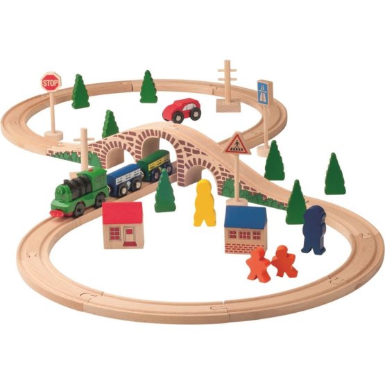 Wooden traintrack with locomotive
