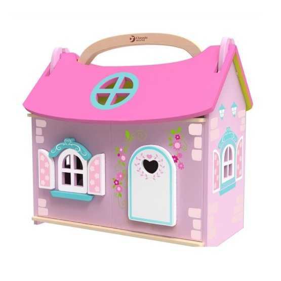 Portable wooden house for dolls
