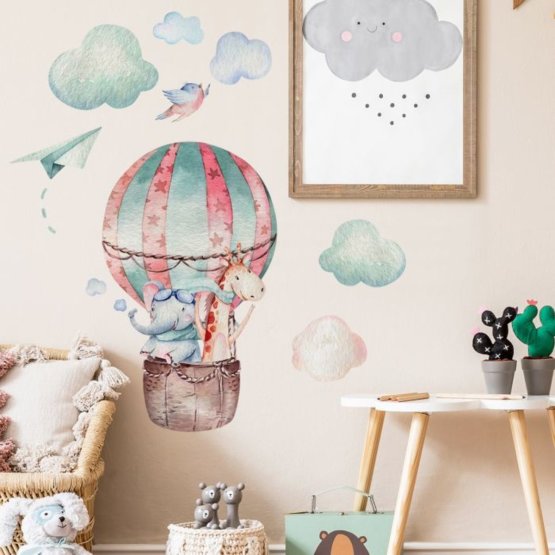 Wall sticker - Balloon, elephant and giraffe
