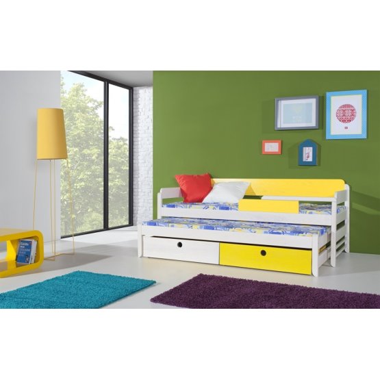 Children's bed with extra bed Natu I - white-yellow
