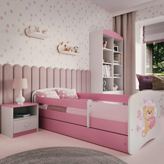 Children's bed with barrier Ourbaby - Teddy bear - pink