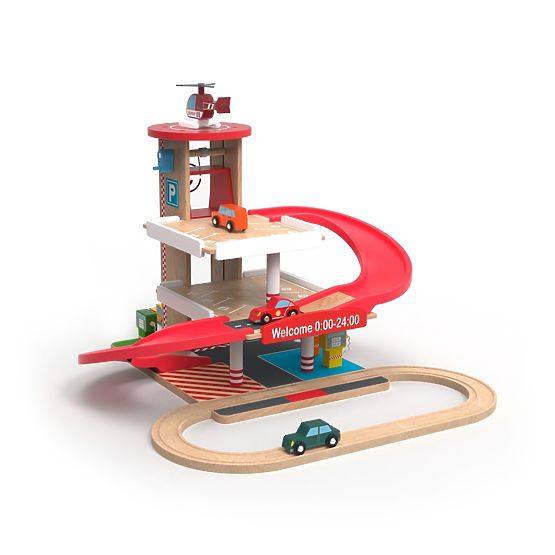 2Kids Toys Wooden Garage with Train Track