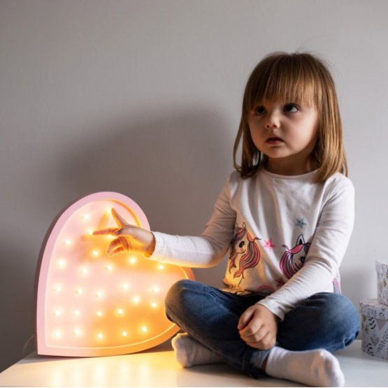 Children wood lamp LED lamp Heart - pink