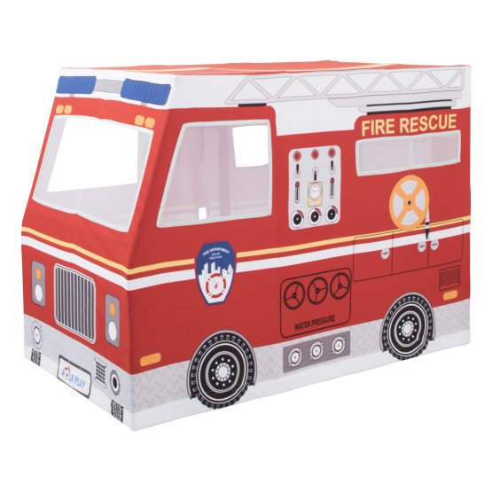 Children playing house firefighting car