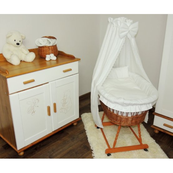 Wicker basket for baby with lace set bedding