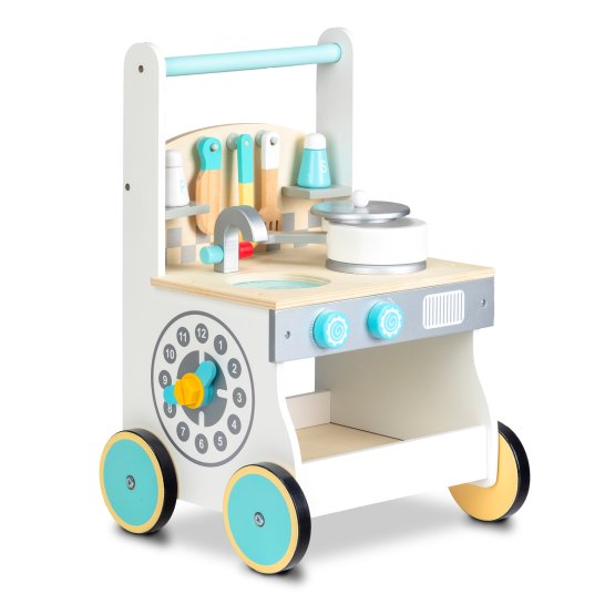 Children wooden kitchenette with wheels