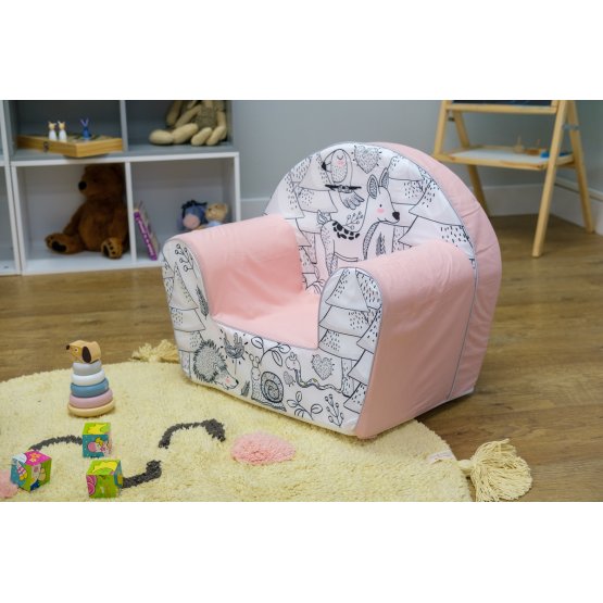 Children's chair Forest animals - pink-black-white