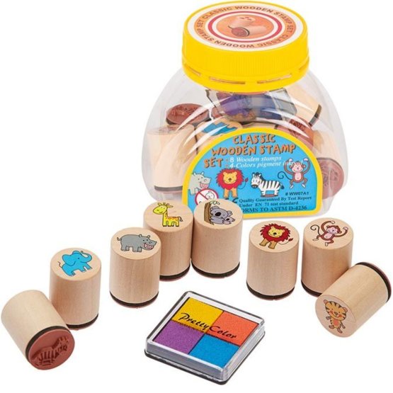 Goki set of wooden stamps with ink - 8 pcs