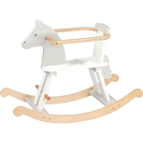 Wooden rocking horse with a protective ring