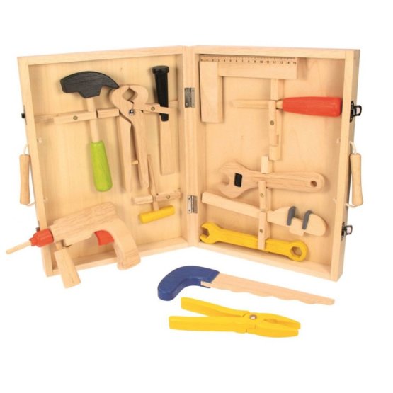 Wooden case with tools