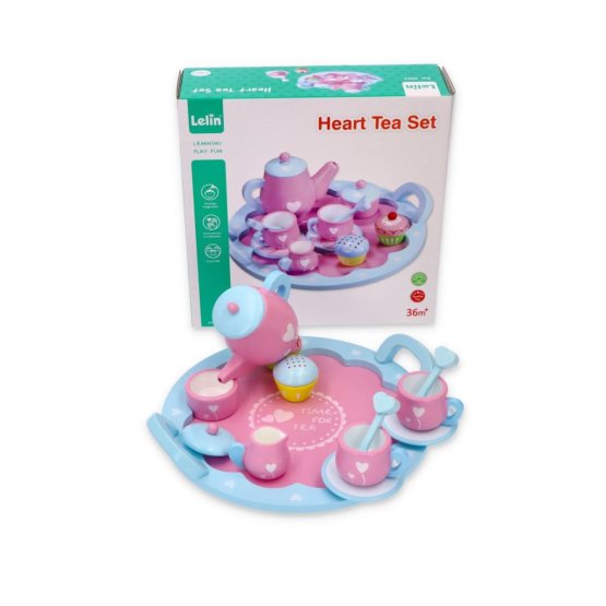 Wooden tea set with hearts