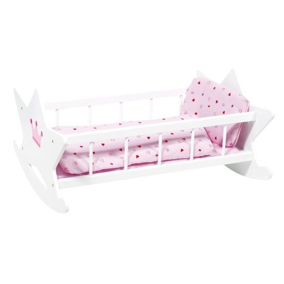 Goki wooden cradle for dolls with feathers