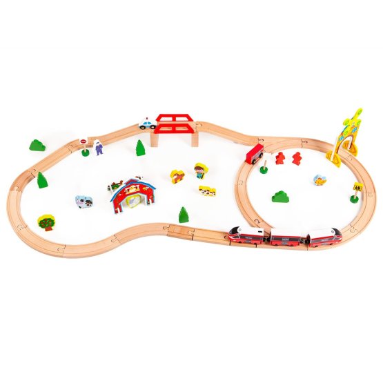 Wooden train track with battery train