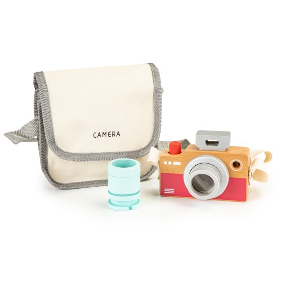 Children's wooden camera with a kaleidoscope