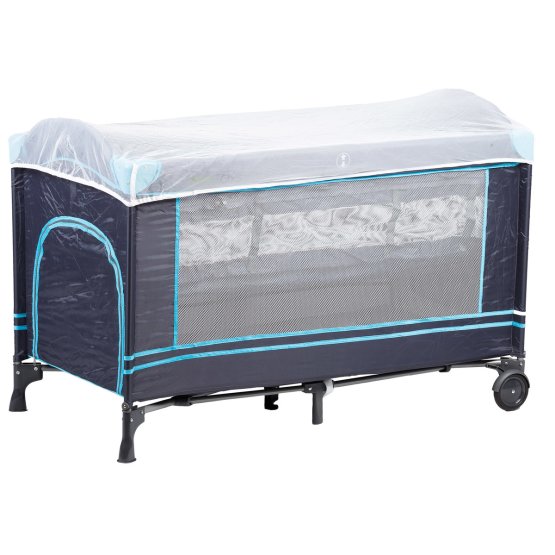 Mosquito travel cot with mattress - dark blue
