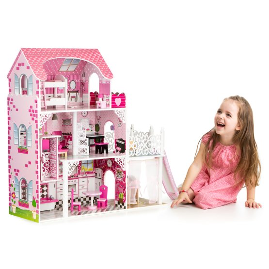 Wooden dollhouse with Victoria elevator