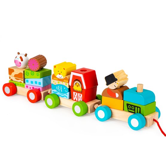 Wooden train with animals