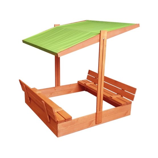 Lockable sandpit with benches and canopy 120 x 120 - green