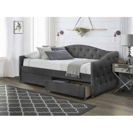 Upholstered bed with drawers ALOHA 90 x 200 cm - Dark grey