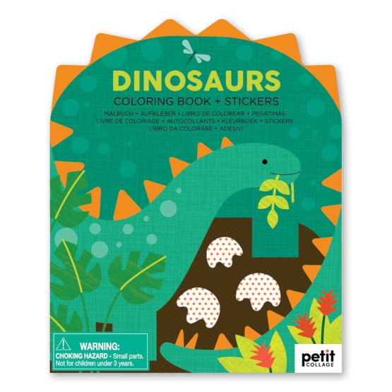 Petit Collage Coloring book with dinosaur stickers