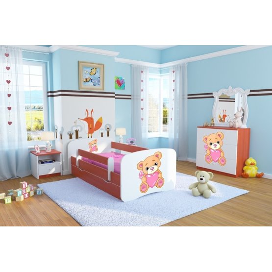 Ourbaby Children's Bed with Safety Rail - Teddy with Heart - Calvados