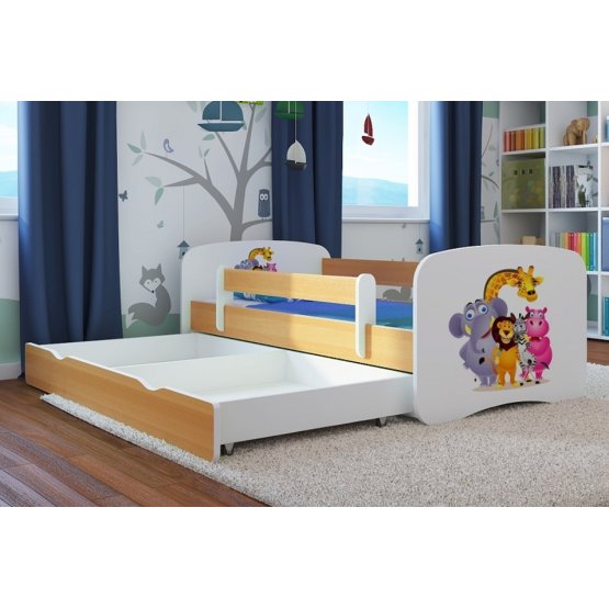 Ourbaby Children's Bed with Safety Rail - ZOO III - beech-white