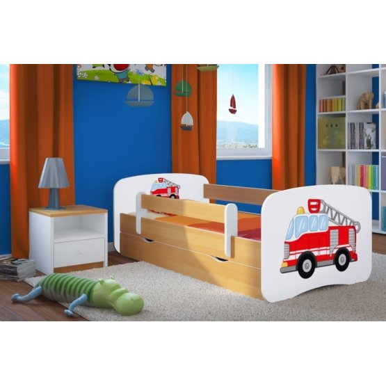 Ourbaby Children's Bed with Safety Rail - Fire Truck - Beech