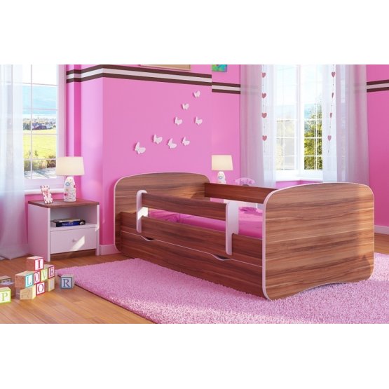 Ourbaby Children's Bed with Safety Rail - Light Walnut