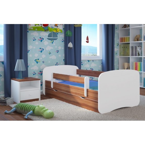 Ourbaby Children's Bed with Safety Rail - Wallnut-White