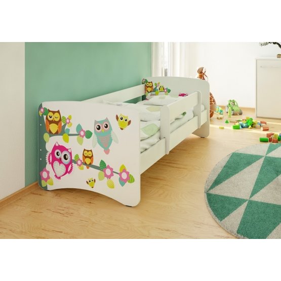 Children's Bed with Safety Rail - Owls