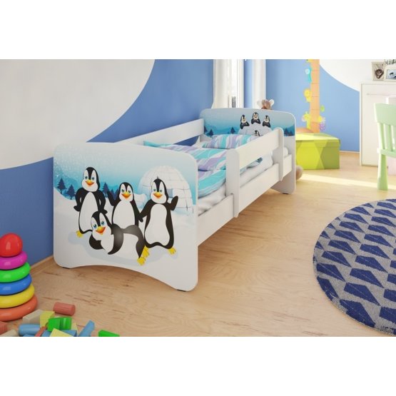 Children's Bed with Safety Rail - Penguins