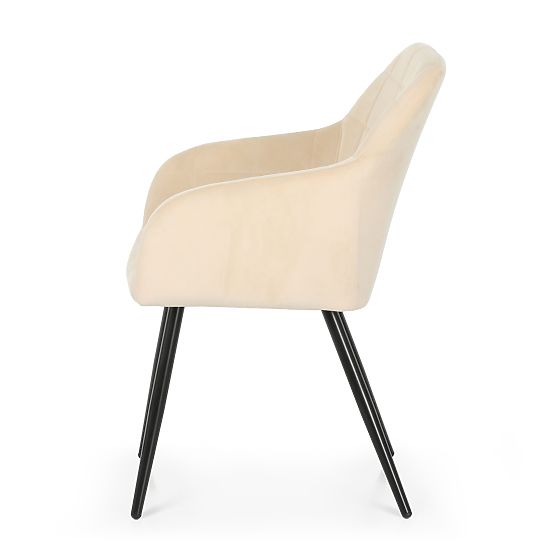 4x Upholstered Chair with Square Quilting Beige LUXANO Black Legs
