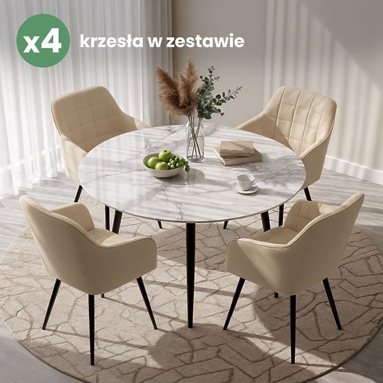 4x Upholstered Chair with Square Quilting Beige LUXANO Black Legs