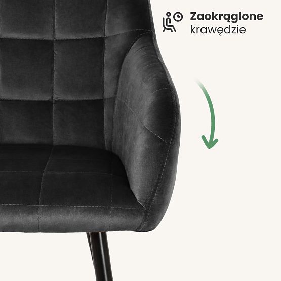4x Upholstered Chair with Square Quilting Black LUXANO Black Legs