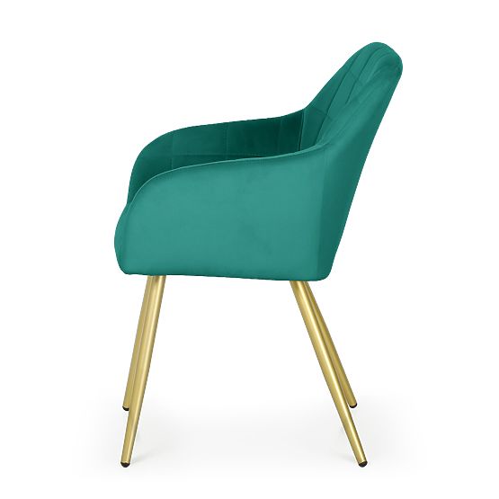 4x Upholstered Chair with Square Quilting Bottle Green LUXANO Gold Legs