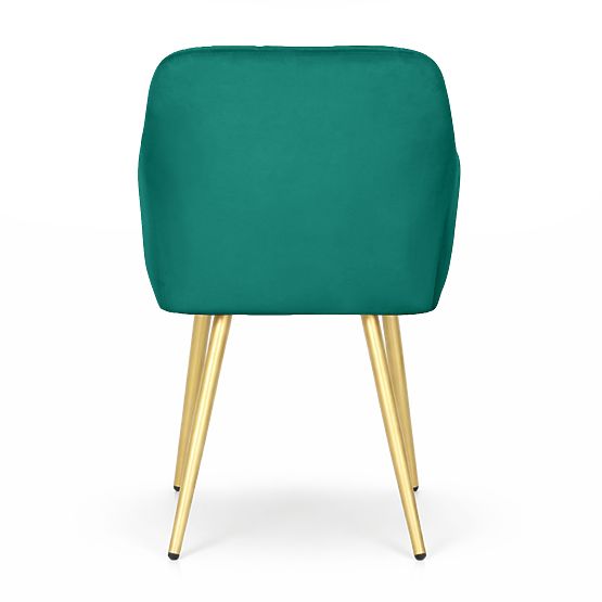 4x Upholstered Chair with Square Quilting Bottle Green LUXANO Gold Legs