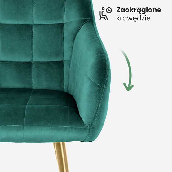 4x Upholstered Chair with Square Quilting Bottle Green LUXANO Gold Legs